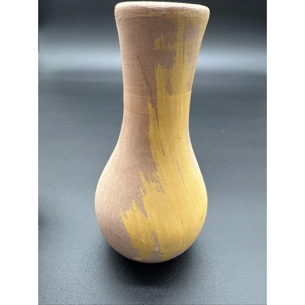 Mini Mexican‎ Style Cactus Carved Pottery Vase Hand Painted 4.5 In Signed AZ.